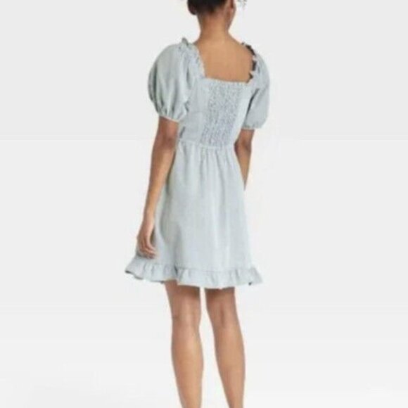 NWT Light Denim Square Neck Chambray Blue Sun Dress - Picture 3 of 5